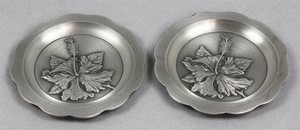 Set of 2 Royal Selangor Cast Pewter Coasters Malaysia Airlines Hibiscuses
