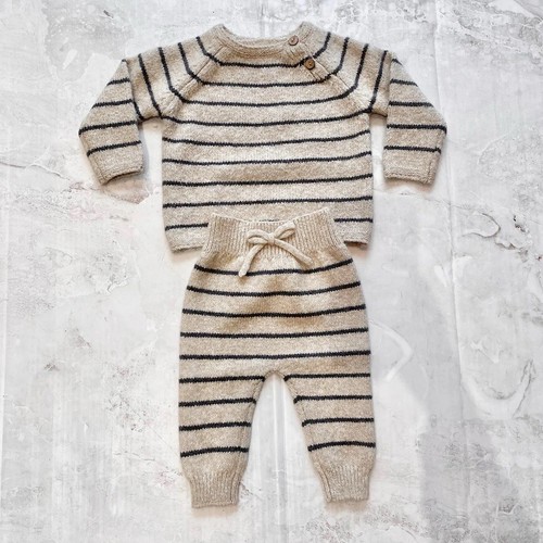 Baby Boys Sets | 2PCS: Ace Sweater Set- Indigo Stripe | Quincy Mae 3-6 month NEW - Picture 1 of 5