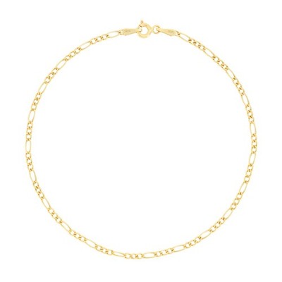 10K Yellow Gold Thin 2mm Figaro Chain Bracelet or Anklet Mens Womens 7'' 8'' 9''