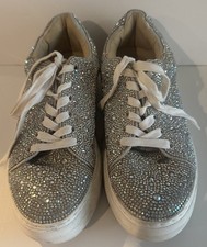 Betsey Johnson 10 Sidny Rhinestone Metallic Silver Platform Sneakers Shoe