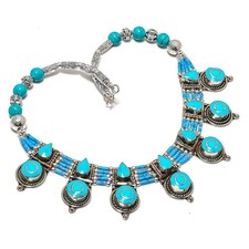 Turquoise Gemstone Necklace Handmade Statement Tibetan Nepali Jewelry 18" N64
