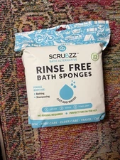 Scrubzz Rinse Free Bath Sponges 25 Pack Lather, Scrub,Towel Dry 7"x 7" Free Ship