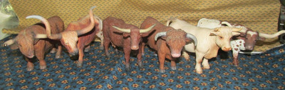 Schleich, Papo, Collacta Farm Animals Lot  6 Cows Long horn Brown White