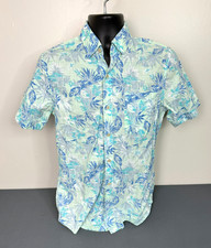 Izod Saltwater Men's Printed Short Sleeve Button Front Hawaiian Shirt Blue Small