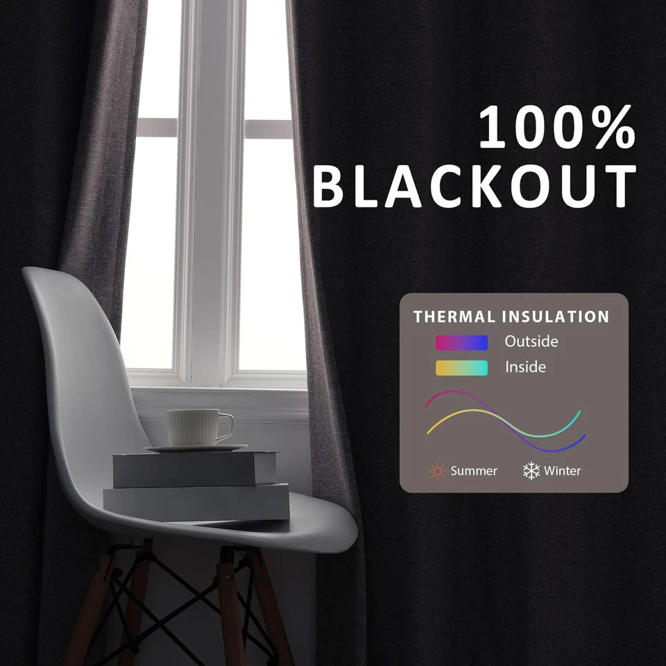 Extra Wide 100% Blackout Linen Curtains for Sliding Door Pleated Curtains wit... - Image 3 of 4