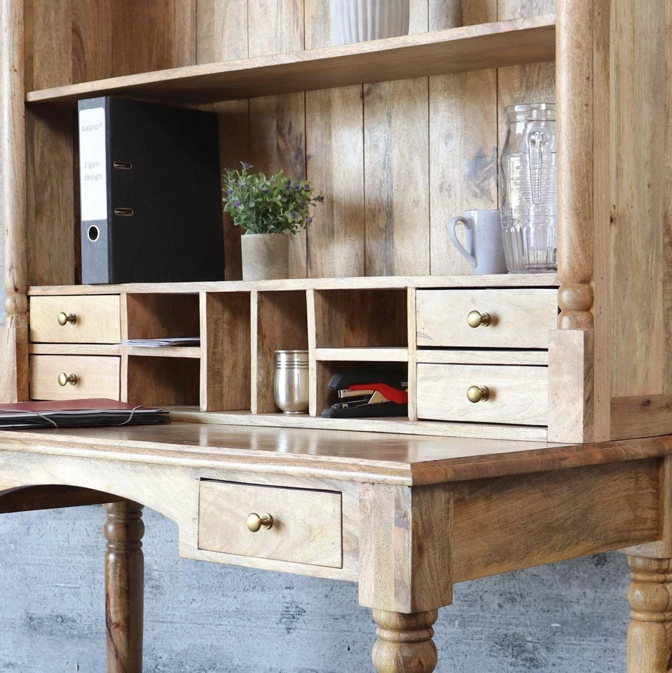 Sekretär mit Aufsatz DOLE Schreibtisch braun massiv Antik Design Landhaus Stil - Bild 3 von 4