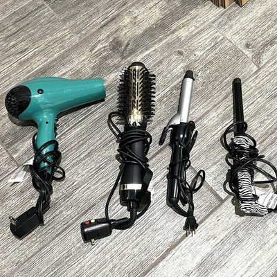 Lot Of 4 Hair Tools Dryer Brush Dryer Wand Curling Iron