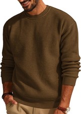 Mens Crewneck Waffle Knit Pullover Sweater Casual Soft Warm Winter Top