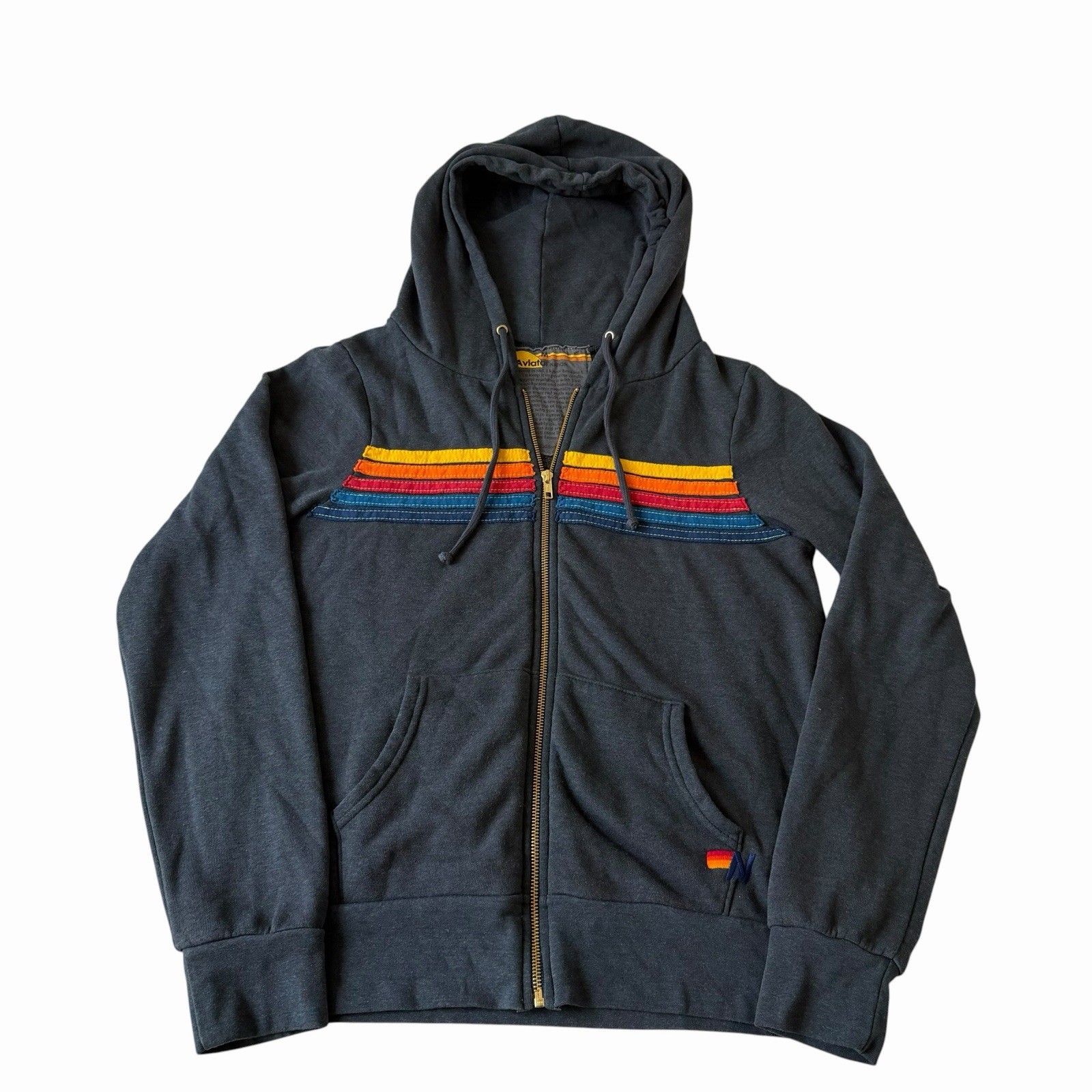 Aviator Nation 5 Stripe Hoodie Sweatshirt Gray Women’s Adult Medium M USA Cali