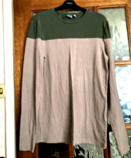 VGC Men's ASOS 2 Tone OLIVE Khaki & BROWN Long Sleeve Colour Block Top M 38-40"