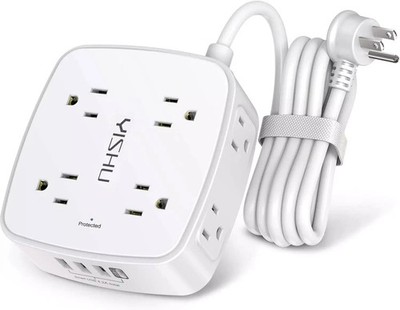 6 Ft Surge Protector Power Strip - 8 Widely Outlets with 4 USB Ports, 3 Side Out
