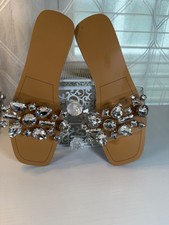 Women's Clear Rhinestone Silde Sandals Size 38 / 7.5 8 Glam Crystal