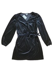 NEW XL Nine West Black Velvet Silver Dot Stud VNeck Faux Wrap Little Black Dress