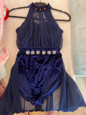Custom Dance Costume Blue Adult Medium velvet with skirt and added rhinestones