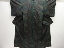 7601293: JAPANESE KIMONO / SILK / DORO OSHIMA TSUMUGI / WOVEN PINE FLOWERS