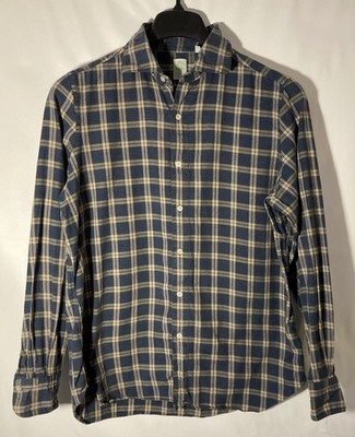 FINAMORE NAPOLI Fine Cotton Casual Button Up Shirt-Blue Check-Size L-Italy Made