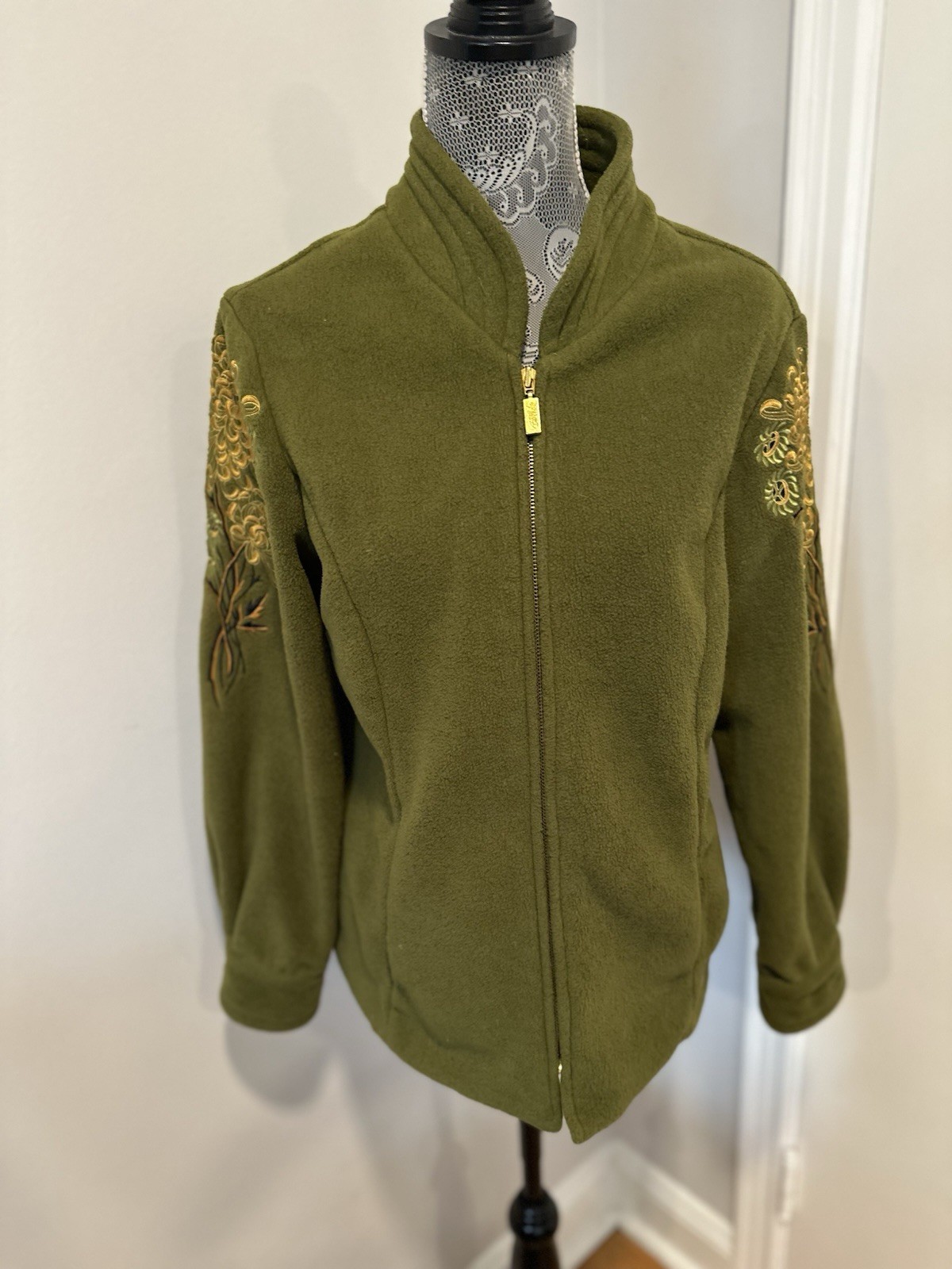 Bob Mackie Womens Sz: M Fleece Jacket Wearable Art Abstract Embroidered Floral