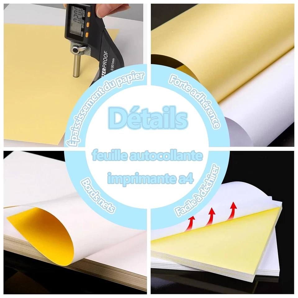 100 Feuilles A4 Autocollant Imprimante Papier Etiquette Adhésif Autocollant i... - Photo 3/4