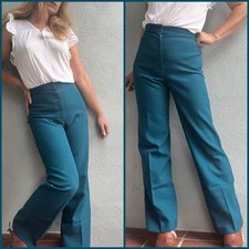 Women's Vintage 70s Levi Strauss Teal High-Waisted Wide Leg Pants 26 x 32
