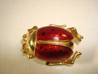 VINTAGE NLH LANDAU HYMAN SCARAB BROOCH RED ENAMEL GOLD PLATED, SIGNED, PERFECT