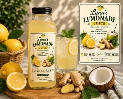 Lynn's Lemonade Juice Real Lemon & Ginger, Coconut Water, No Artificial Colors, 