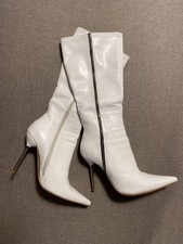 Mode Damen Stiefel Leder Stiefel Weiß Weiß High Sky Heels Luxus