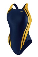 SPEEDO Quantum Splice Super Pro Navy Blue Gold Swim Suit NEW Girl Youth Sz 10 26
