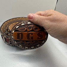 Vintage 1983 Gayle Summarell Hand Tooled Leather Belt Buckle Diana DGS Brown 34