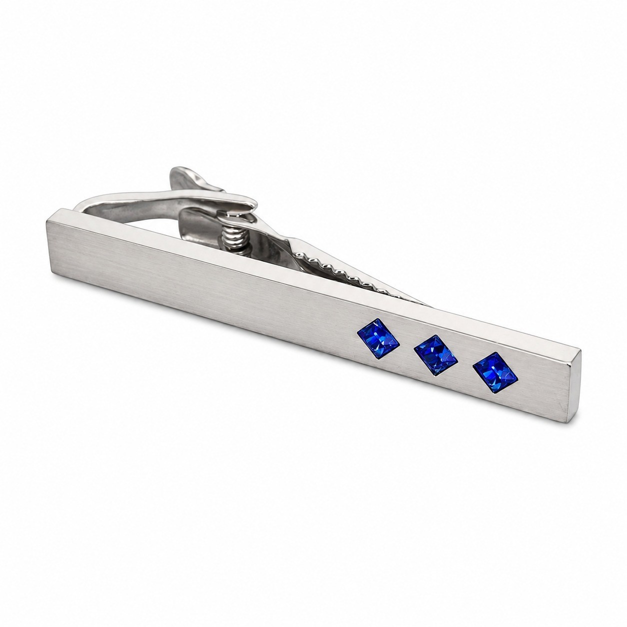 Tie Bar for Men – Onyx Art CTB02 Silver Sapphire Crystal in Premier Life