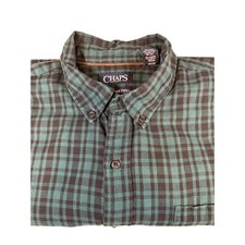 Chaps Men's Long Sleeve Blue Green Plaid Button Up Dress Shirt XXL Easy Care