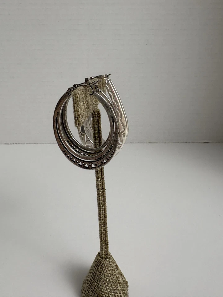 Lucky Brand Oval Hoop Earrings Lot Of 2 Silver Tone Boho Southwest Western - Image 4 of 4