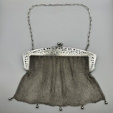 Antique Mesh Purse Ornate Frame Chain Handle Unger Brothers Sterling Silver 925