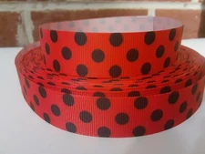 Grosgrain Ribbon Black Polka Dots on Red Craft Material Fabric Hair Bows 7/8"
