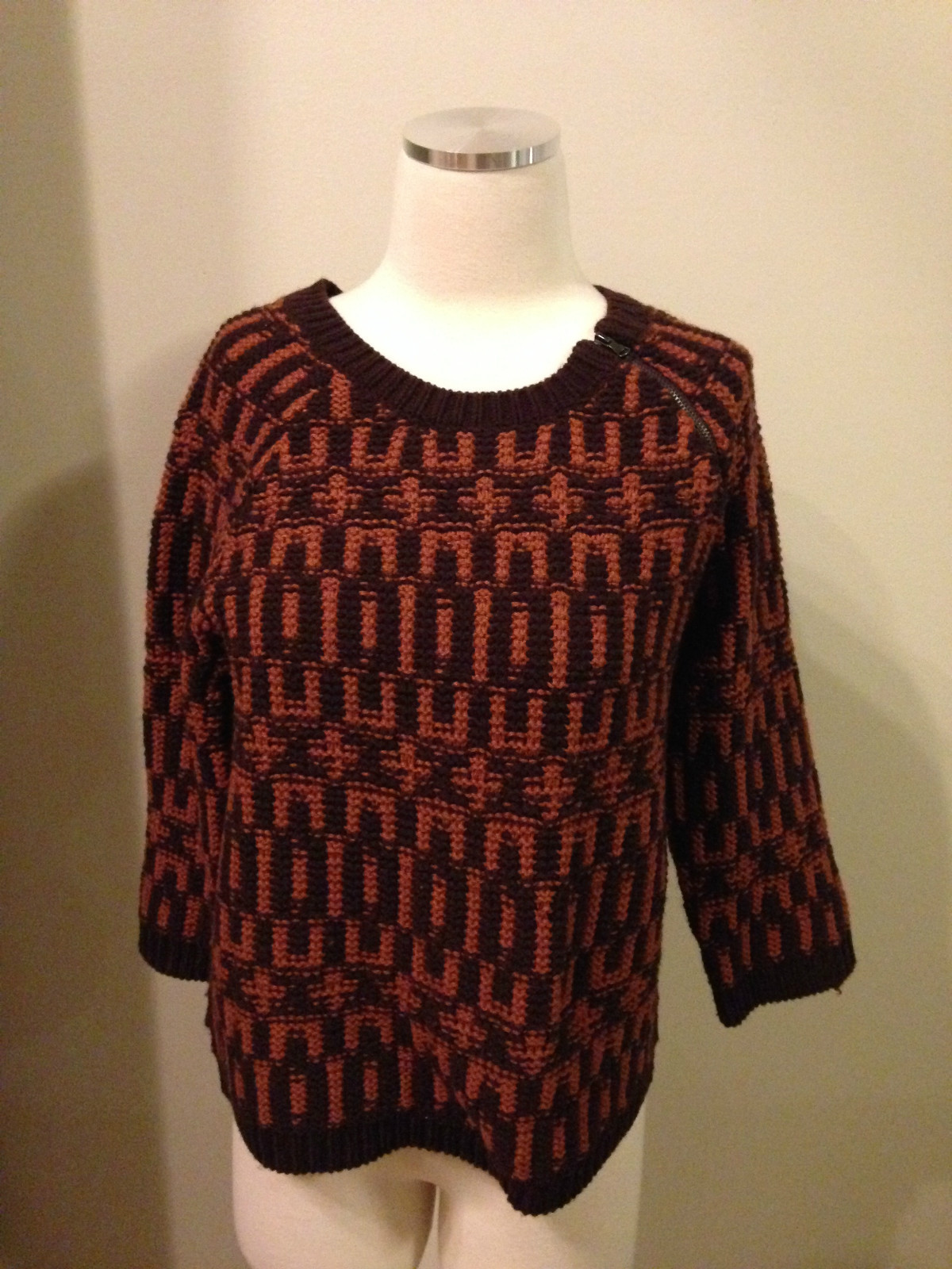 Ann Taylor Loft Mod Pattern Side Zip Sweater Copp… - image 1