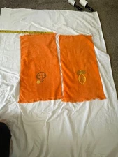 Vtg Sayco Hand Towels Orange Fringe Lemon Mushroom Cotton Embroidered 70’s MCM