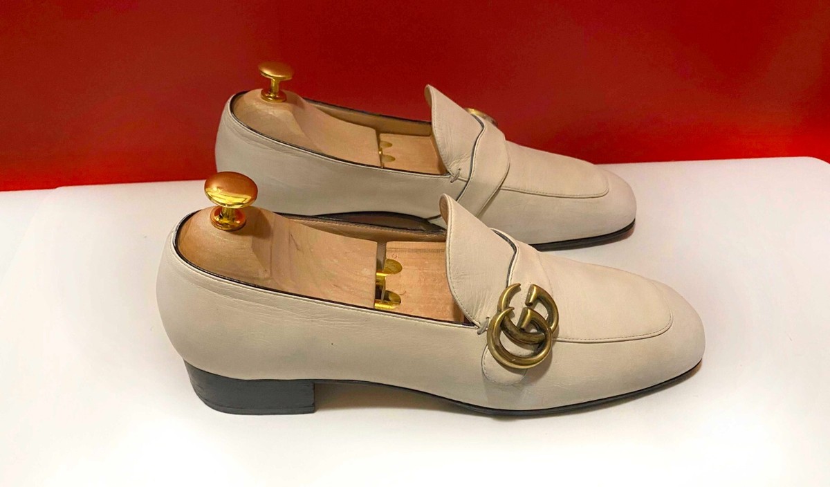 $1189.00 !! GUCCI RARE WOMEN'S WHITE LEATHER GG BITS SHOES