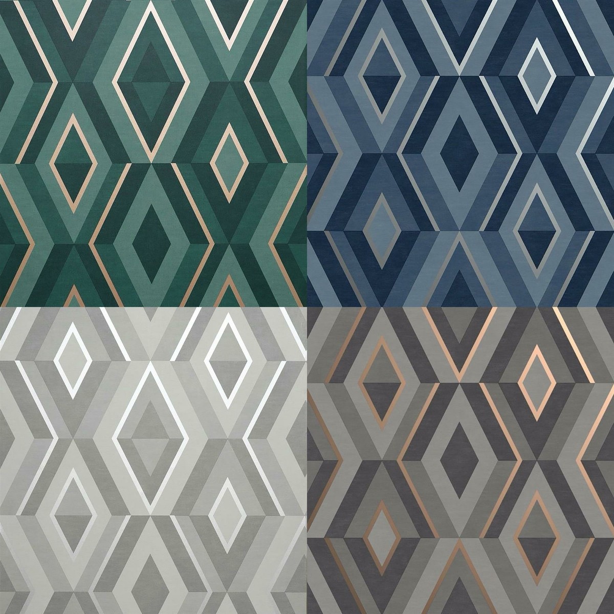 Fine Decor Shard Turquoise Geometric Unpasted Paper, 51 OFF