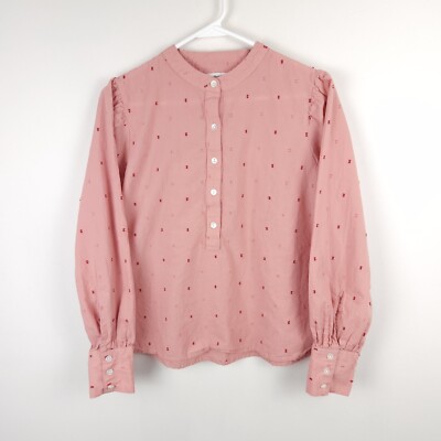 Roller Rabbit Top Womens Small Pink Raised Polka Dot Button Up Shirt Cotton