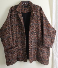 Eskandar Sz 1 Rich 32"l Chic Red Orange Gold Metallic Tweed Coat Jacket