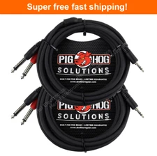 2 Pack Pig Hog PB-S3410 10ft Male Stereo Breakout Cable, 3.5mm to Dual 1/4" Mini