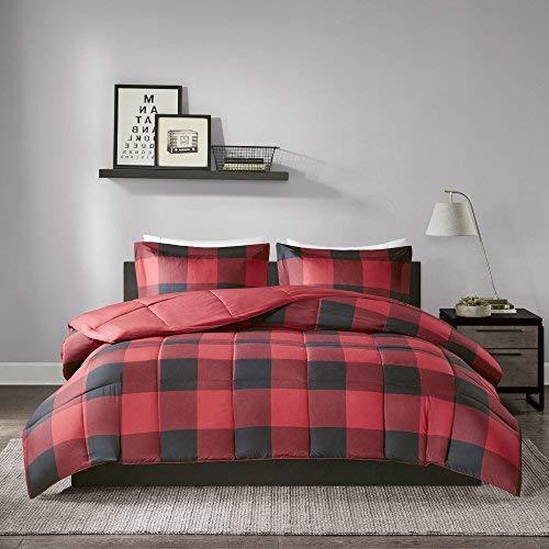 3 Piece Black Red Plaid Comforter Full Queen Set Cabin Themed