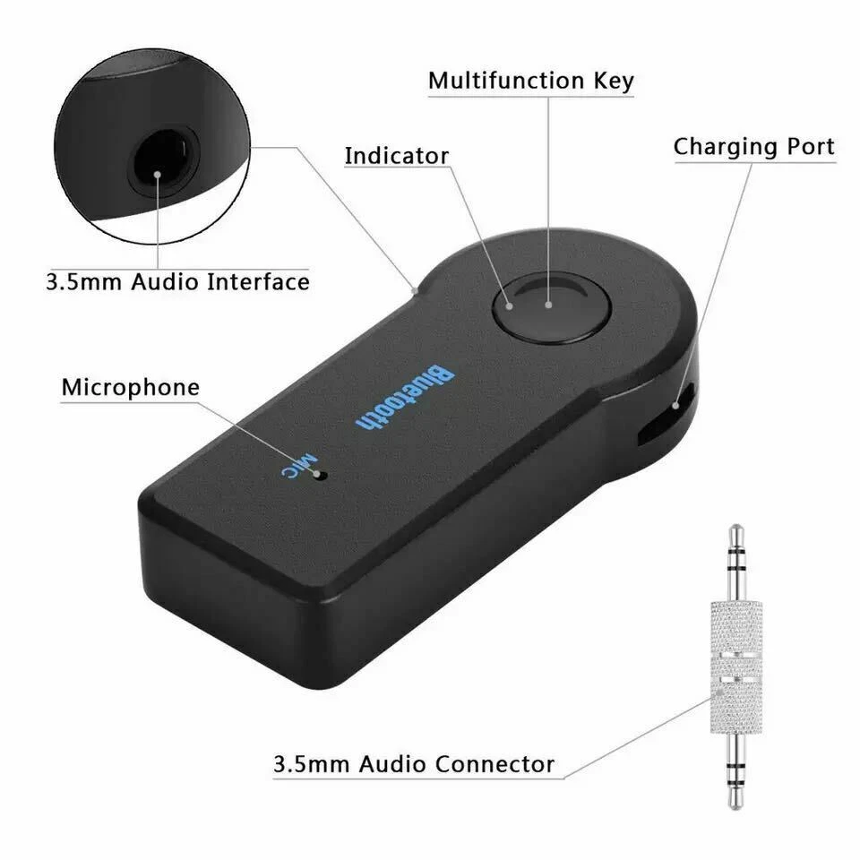Wireless Bluetooth Receiver 3.5mm Home Car Adapter TO AUX Audio Stereo Music - Image 3 of 4