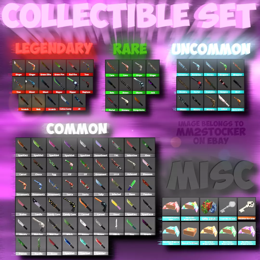 MM2 Collectible Set - 106 Guns and knifes - Roblox - Murder Mystery 2