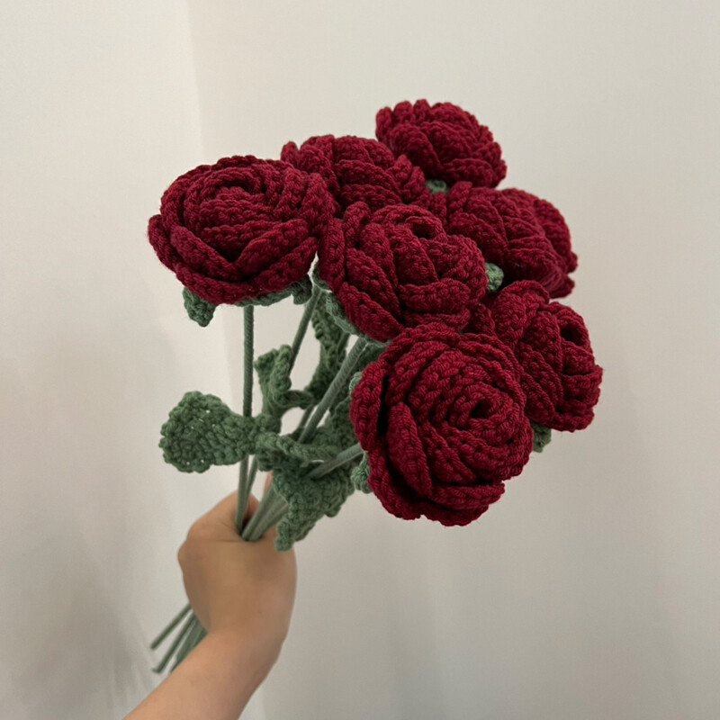 Artificial Flowers Knitted Crochet Woven Rose Flower Bouquet