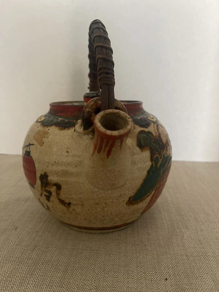 Early 20th Cent. Awaji Japanese Stoneware Colorful Teapot Wooden Handle Vintage - Image 2 of 4