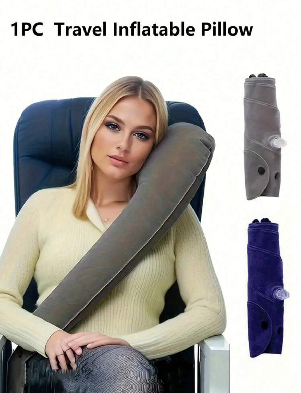 Comfortable Inflatable Travel Neck Pillow for Airplanes-image