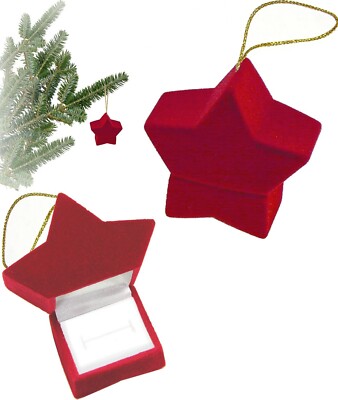 Red Velour Holiday Star Ornament Jewelry Gift Box Ring, Earrings, Pin Multi Use