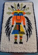 Vintage 70's Native American Kachina Latch Hook Wall Art Large Complete
