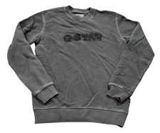 NEW G-Star Men's Distressed Logo Crewneck Sweatshirt 100% Cotton Gray Size Small