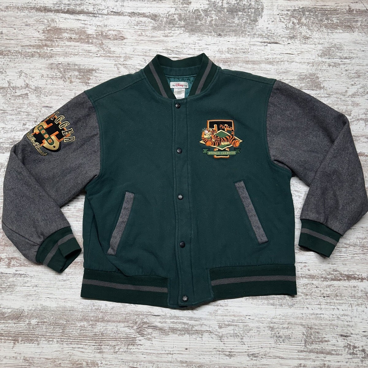 Vintage Tigger Varsity Jacket Adult Medium Green Gray Disney Store